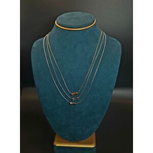 Minimalist Triple-Strand Layered Necklace with Distressed Copper-Tone Accents